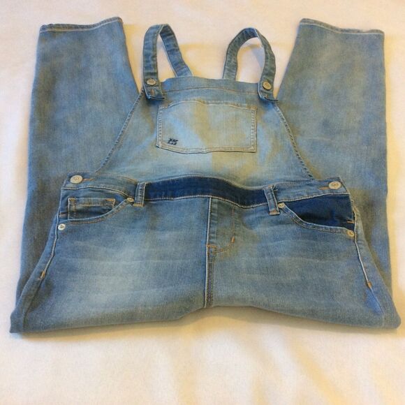 Cat & Jack Girls Size Large (10-12) Blue Jean Denim Overalls Patches Distressed - Picture 6 of 10